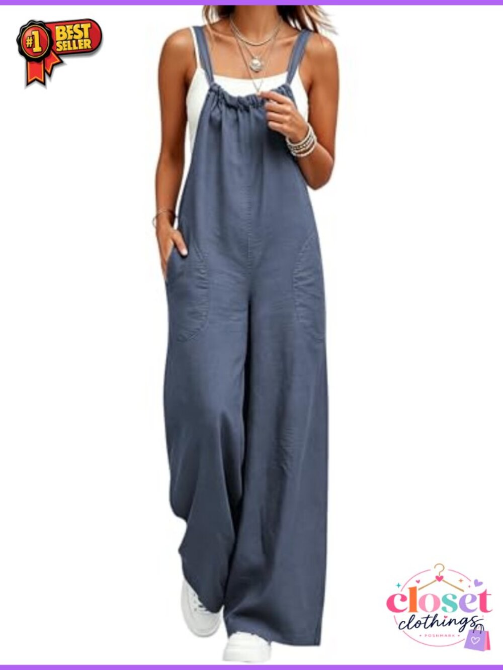 Cotton Linen Wide Leg Jumpsuit Adjustable Strap Floral Bohemian Beach